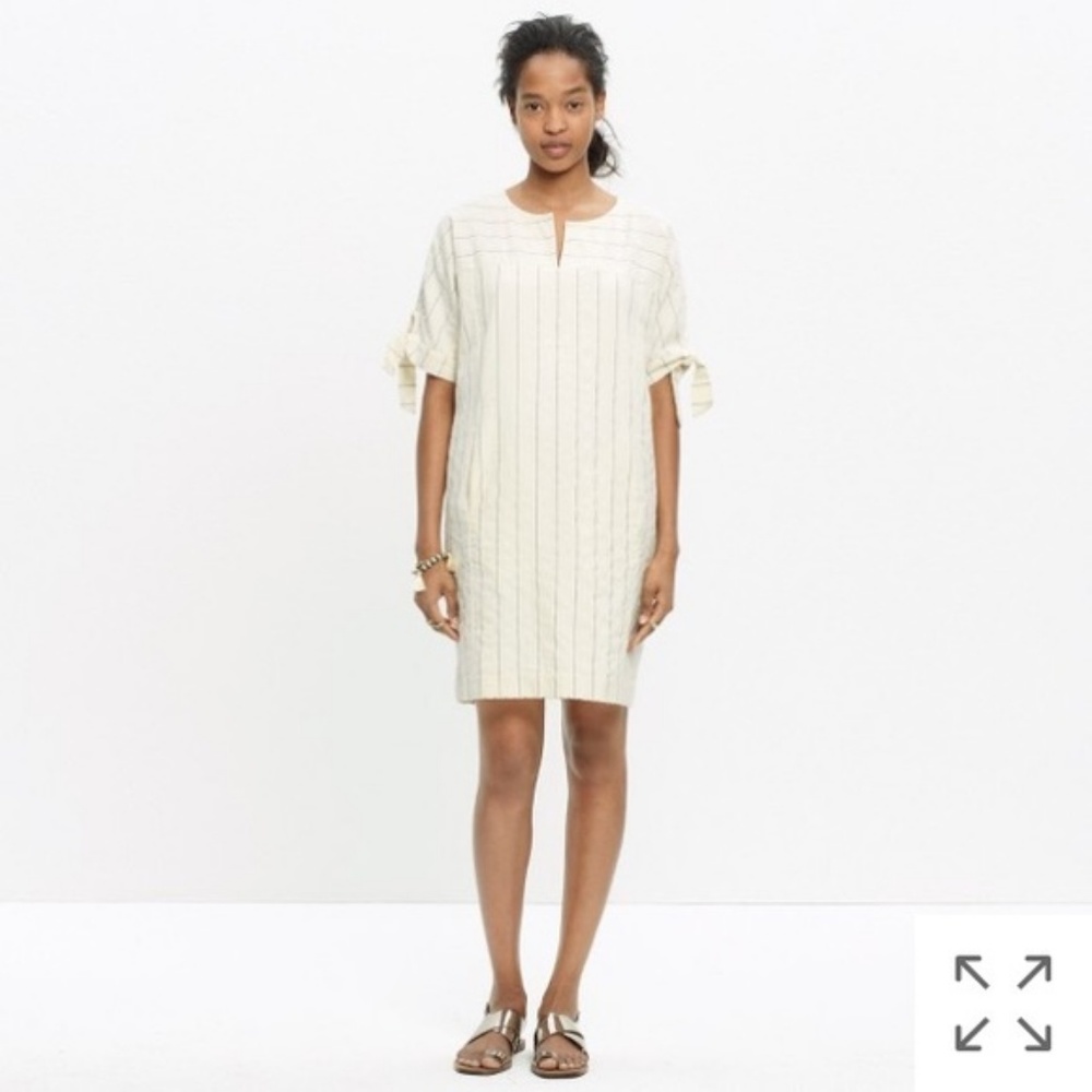 Madewell Striped Shift Dress Pockets Tie Sleeves